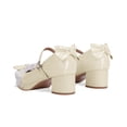 thumbnail image 3 of YOWMNS Women's Bow Platform Mary Jane Pumps Kawaii Ankle Strap Patent Leather Block Chunky Heel Ruffles Closed Toe Party Shoes (Beige,8.5), 3 of 5
