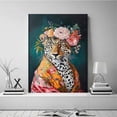 thumbnail image 2 of Floral Wreathed Leopard Silk Kimono Framed Canvas Print,Romantic Wildlife Drawings fit Entryway Sleeping Room Decor Ready to Hang-20"L x 16"W, 2 of 10