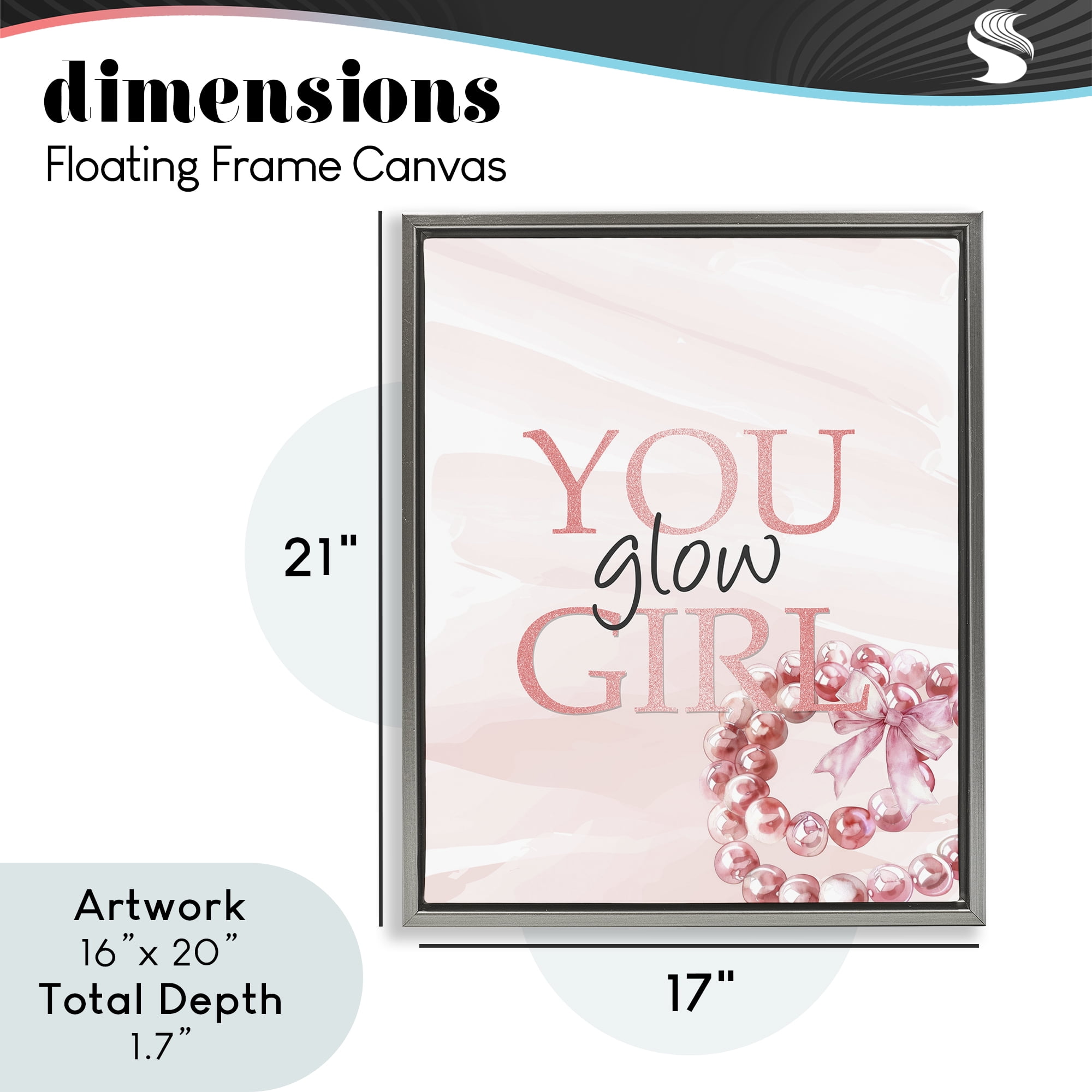You Glow Girl Feminine Gray Framed Floater Canvas Wall Art, design by Kim Allen