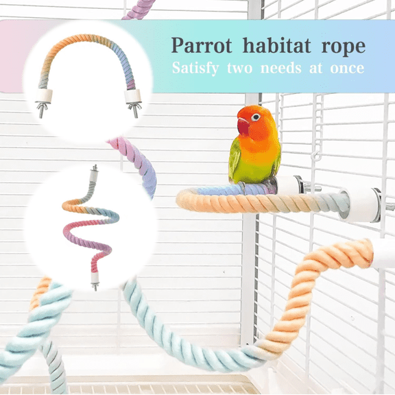 Gradient Colorful Bird Rope Perch Stand,Bird Cage Climbing Rope Toys Accessories,Bendable Climbing,Parakeet Lovebirds Cockatiels Budgies Play