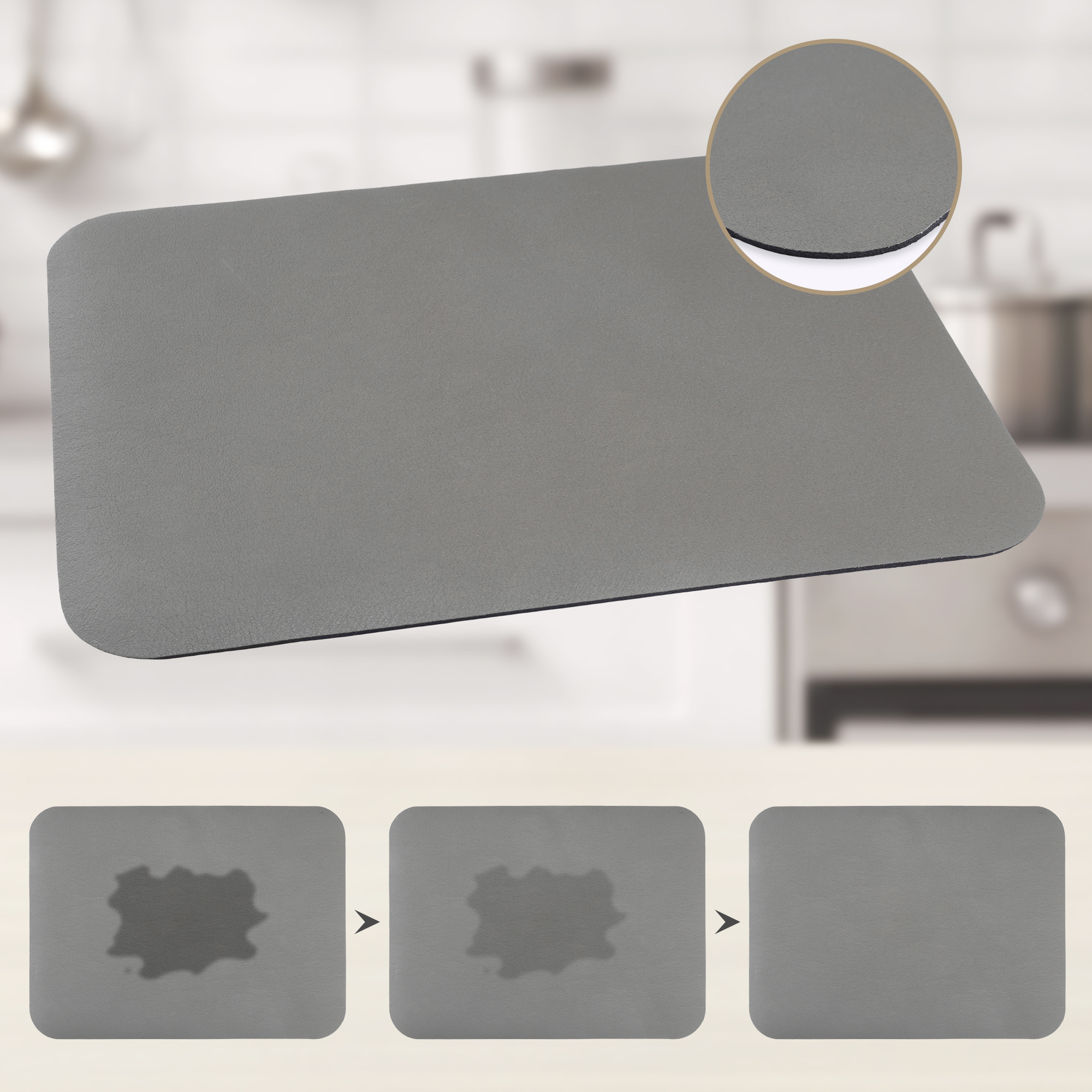 Unique Bargains Large Quick Dry Coffee Bar Mats for Countertop Dark Gray 15.7*11.8 inch