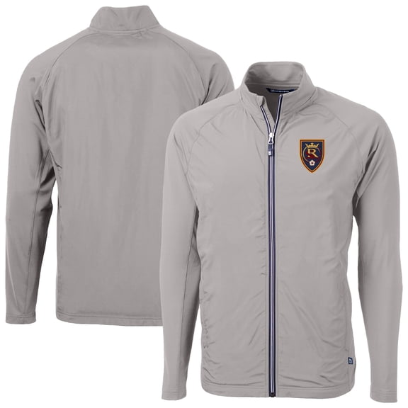 Men's-Cutter & Buck Gray Real Salt Lake Adapt Eco Knit Hybrid Recycled Raglan Full-Zip Jacket