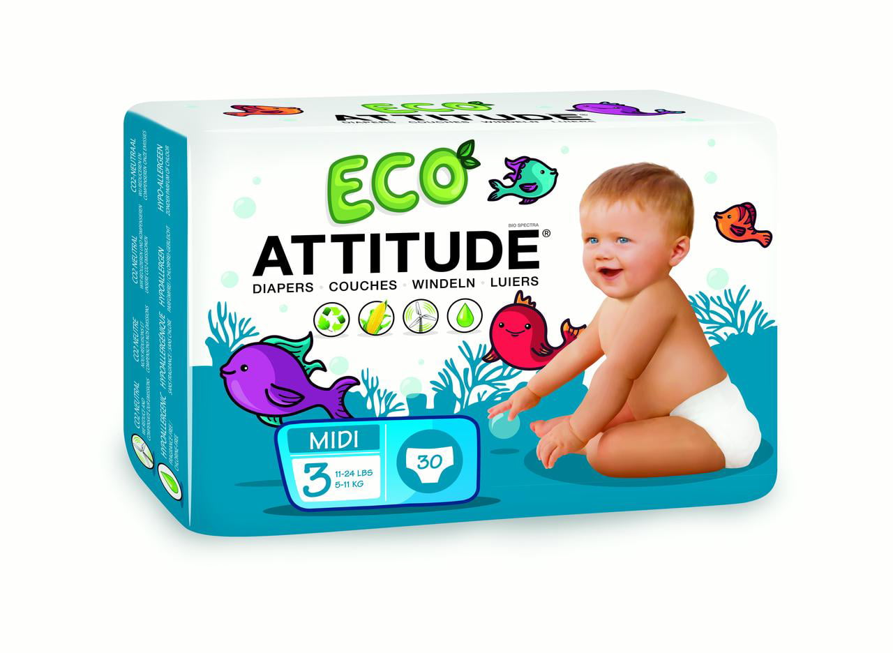 13-28 Lbs 30 CT by Attitude Diapers Size 3 