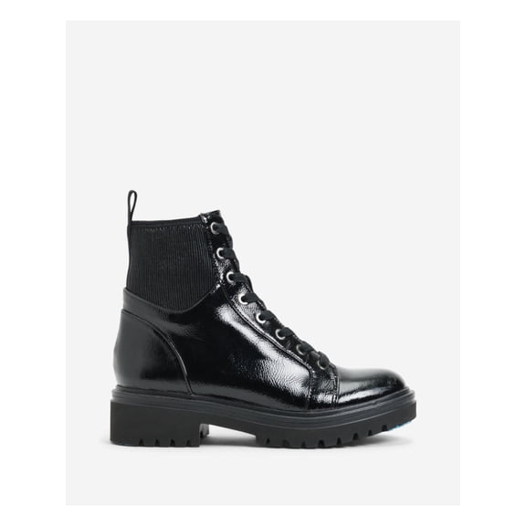 KENNETH COLE Womens Black Lug Sole Stretch Block Heel Lace-Up Boots 7