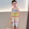 thumbnail image 2 of RUTAYY Children Girls' Pants Spaghetti-Strap Patterned Patchwork Jumpsuit Active Gym Trousers&nbsp;, Pink, 3-4 Years, 2 of 9