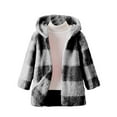 thumbnail image 4 of IVEYRTF Childrens Plaid Hooded Faux Fleece Jacket for Boys Girls Soft Double Sided Coat Long Sleeve Open Front Outerwear for Fall Winter Casual Daily Wear(Dark Gray,5-6 Years), 4 of 6