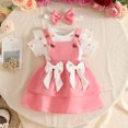thumbnail image 2 of JIAYUE Baby Girls 3 Piece Outfit Ruffle Shoulder Graphic Long Sleeve Bodysuit Bow Decor Straps Dress And Headband For Daily Casual Wear,9-12 Months, 2 of 5