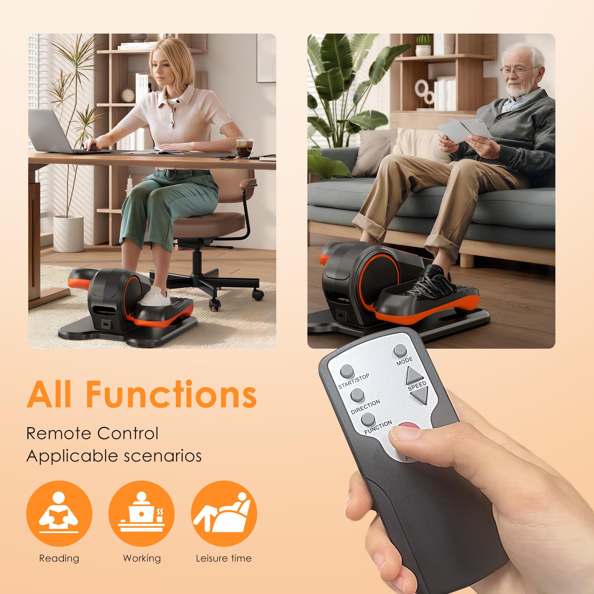 PROHIKER Under Desk Elliptical Machine, Electric Seated Pedal Exerciser Ellipse Leg Exerciser with Remote Control, LCD Display and 12 Adjustable Speeds, Leg Exerciser While Sitting for Seniors, Black