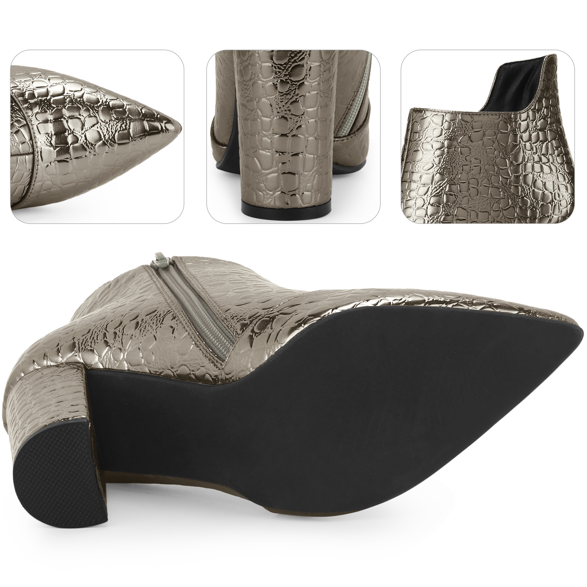 DARING DIVA Pointed Toe Stone Printed Chunky Heels Short Ankle Boot Gunmetal 8