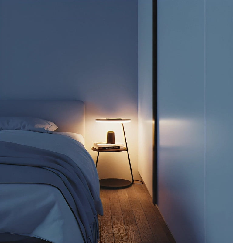 Glownest Bedside Table with LED Light, Wireless Charging, Walnut Wood, Touch Switch, Modern Nightstand for Bedroom