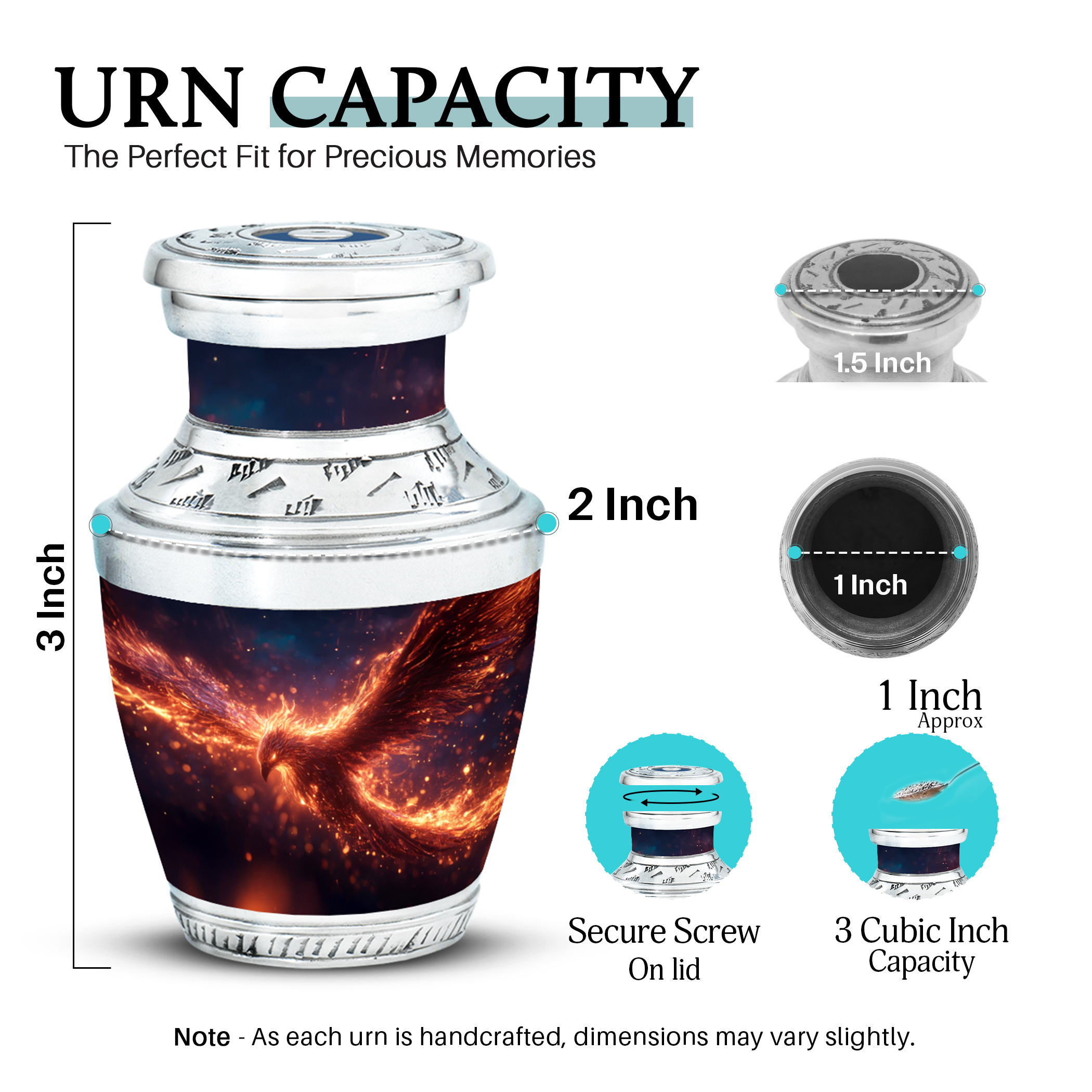 SABURIAL Phoenix Urn - Decorative Funeral Urn for Male & Female Ash - Beautiful Funeral Urns for Adult Dad Ashes - Mini Keepsake Urns for Cremation - 3 Inch - Pack of 2