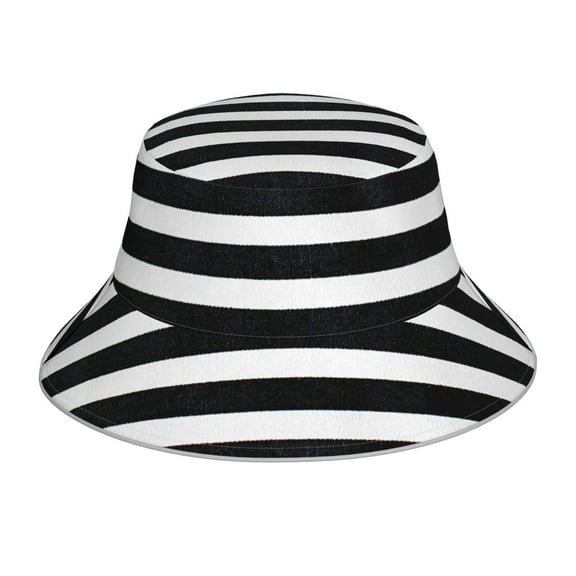 Pofeuu Black And White Stripes Print Bucket Hat for Women Men Reflective Bucket Hats Beach Summer Sun Hat Travel Fisherman Cap