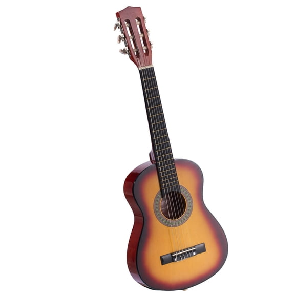30 Inch Basswood Classical Guitar Starter Kit with Nylon Strings Gig Bag Strap Tuner Extra Strings Pick Capo Sunburst for Beginners Kids Students