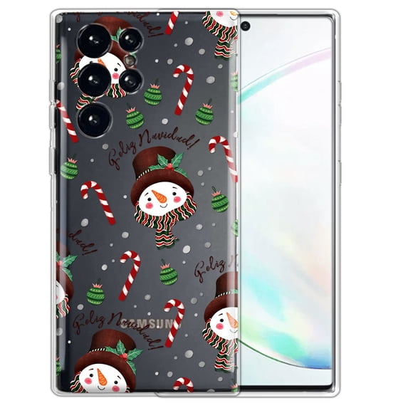 WIRESTER Snowman Sugar Cane Christmas Transparent Soft Gel TPU Clear Case Slim Protective Cover for Samsung Galaxy S22 Ultra 6.8" 2022
