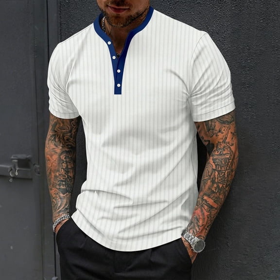 Mens Button V Neck T Shirts Short Sleeve Tees Tops Casual Color Block Pullover Slim Breathable Basic Loungewear Athletic Workout Tshirts Shirt