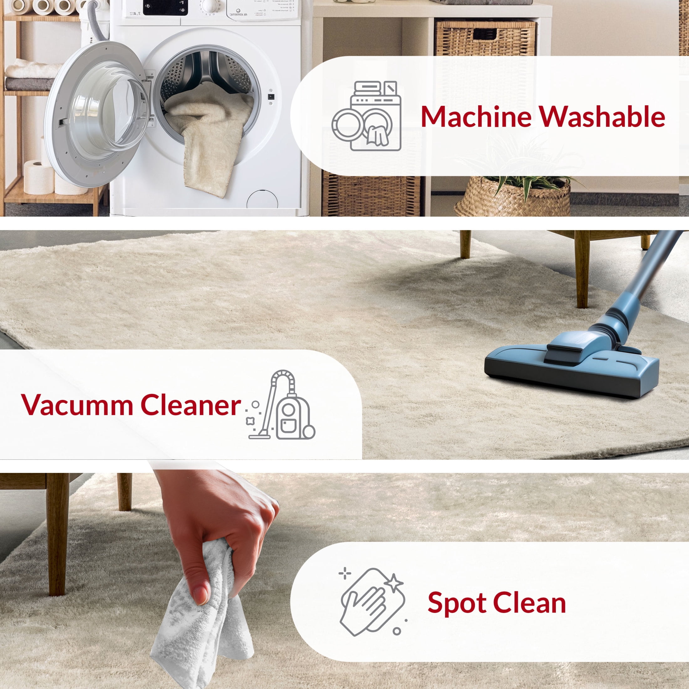 nuLOOM Loni SuperiorWash Solid Machine Washable Shag Area Rug, 2' x 3', Loni Cream