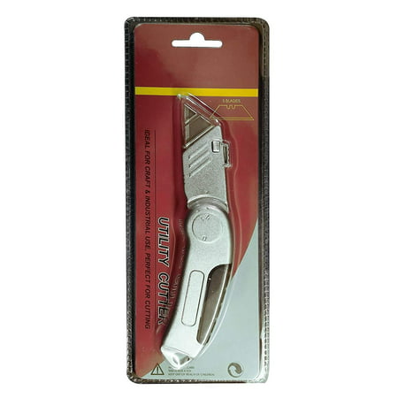 Premium Folding Utility Knife - Includes 2 Replacement Utility Blades - Plastic Cover For Sharp Edge - Ideal For Cardboard, Rope, Carpet, Linoleum, Plastic, Leather,