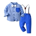 thumbnail image 2 of IROINNID Toddler Boys Formal Long Sleeve Suspender Pants Set Turndown Lapel Birthday Outfits Infant Gentleman Solid Homecoming Suit with Bow-tie 2PC, 2 of 9