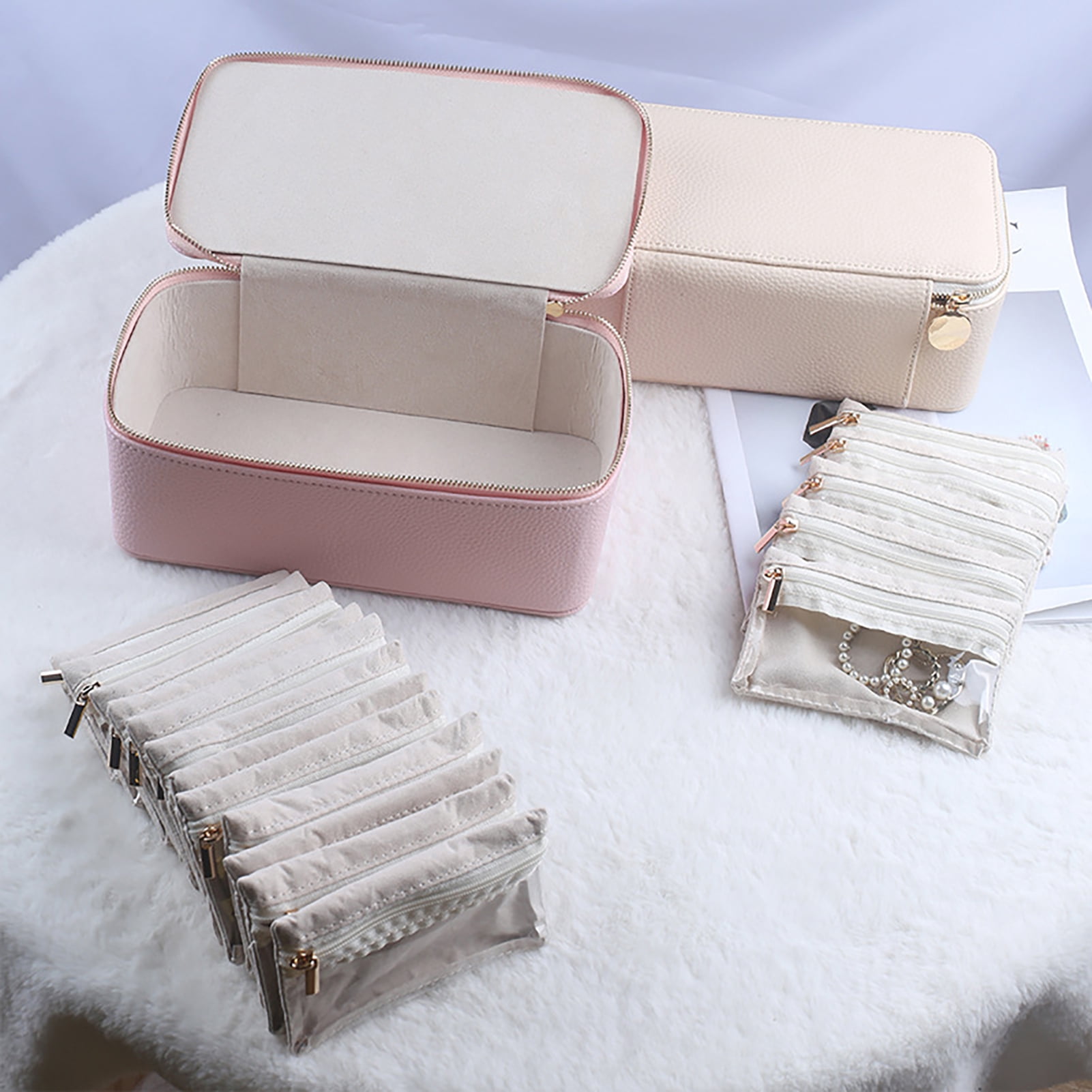 OIUR Travel Jewelry Box Large Capacity Zipper Closure Waterproof Hard Shell Soft Lining Rings Earrings Storage Organizer