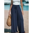 thumbnail image 6 of Women Wide Leg Pants High Waisted Trousers Linen Lounge Beach Cover Ups Flowy Pants Navy Blue L, 6 of 7