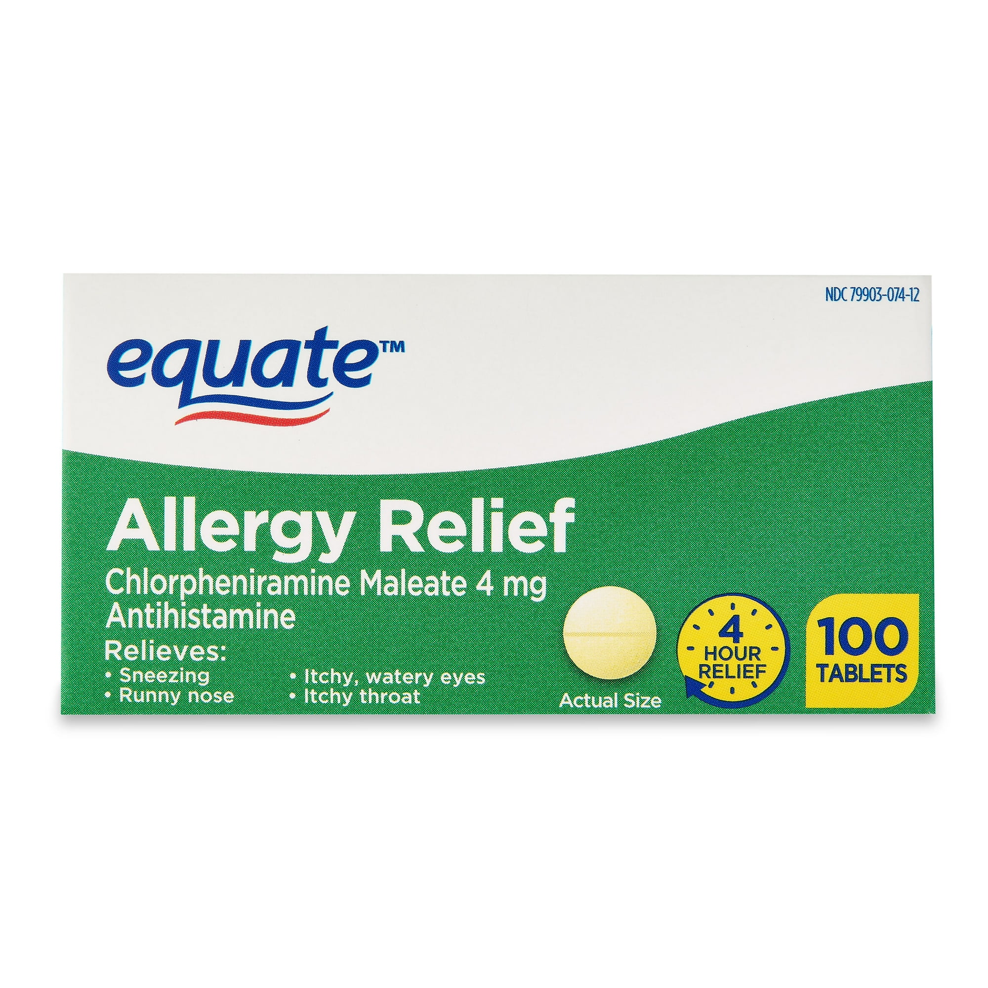 Equate Allergy Relief Chlorpheniramine Maleate 4 mg Antihistamine Tablets, 100 Count