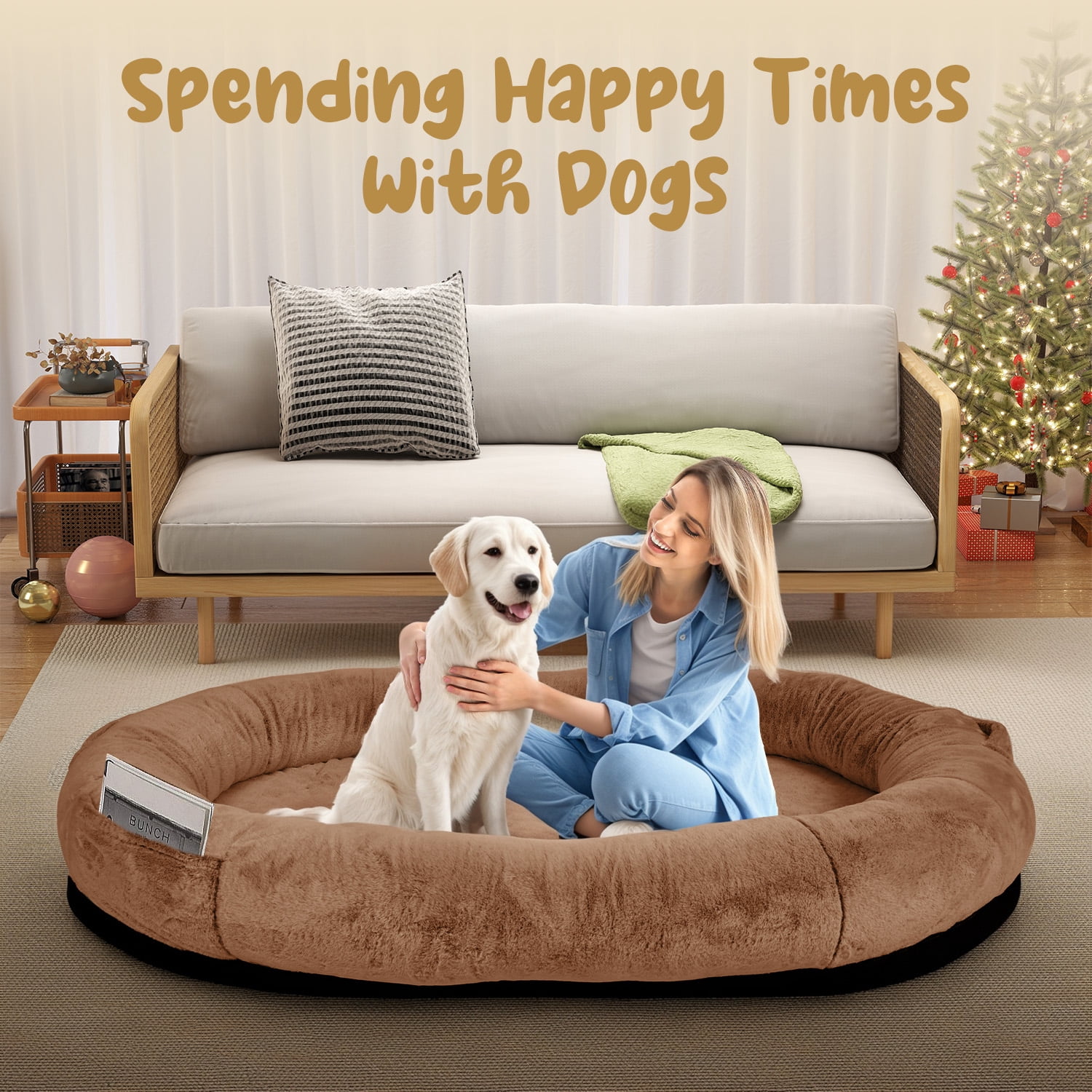 Human Dog Bed for Pets and Adults, 71"x45"x14" Human Size Giant Dog Pets Bed, Washable Faux Fur Cover for Humans with Blanket and Pillow,Dark Brown