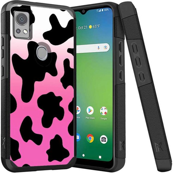 ANJ  Shockproof Dual Layer Slim Hard Case   Tempered Glass Cover Compatible with Icon 5, AT&T Motivate 4 - Pink Gradient Cow Print