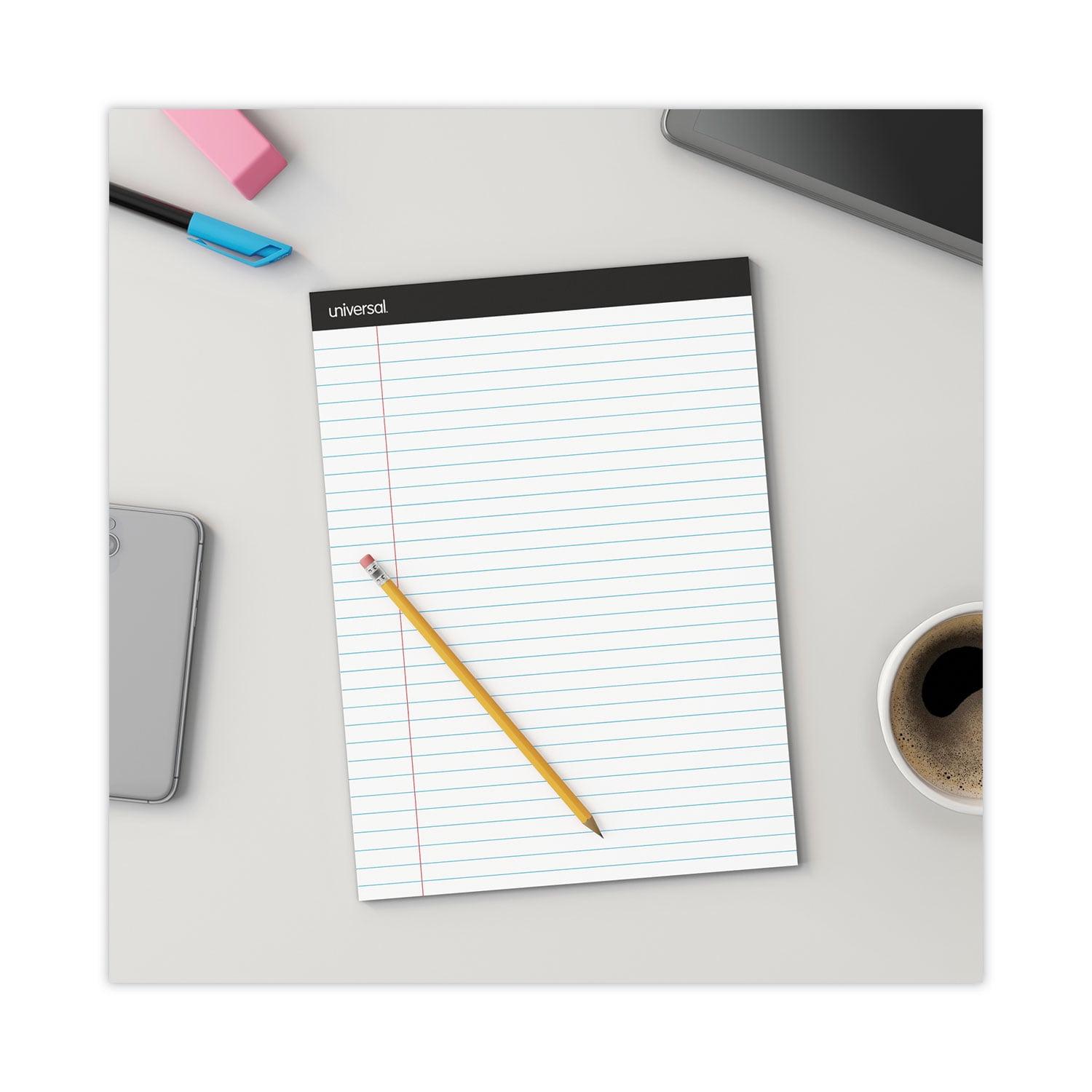 Universal Premium Ruled Writing Pads, Wide/Legal Rule, 8.5 x 11, White, 50 Sheets, 6/Pack -UNV30630