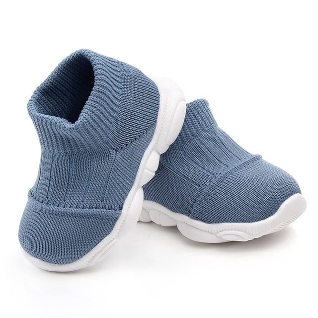 Zapatos de punto informales para niños pequeños, zapatos de punto para recién nacidos, transpirables, de goma, resistentes al deslizamiento, color azul, 15 tamaños