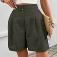 thumbnail image 5 of BRGZLK Women Shorts Casual Cotton Solid Color Summer Button Elastic High Waist Shorts Pleated Short Beach Vacation Straight Leg Pants, 5 of 7