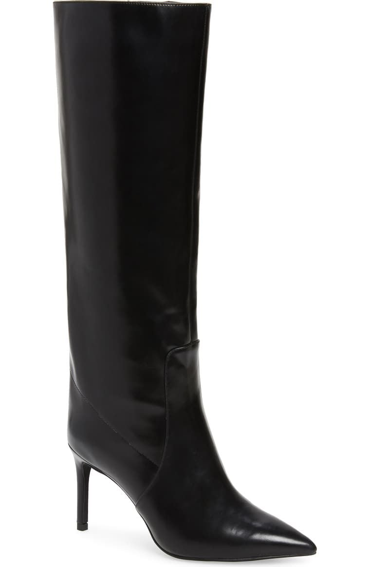 Jeffrey Campbell Arsen Stiletto Knee High Boot Black Leather Pointed ...