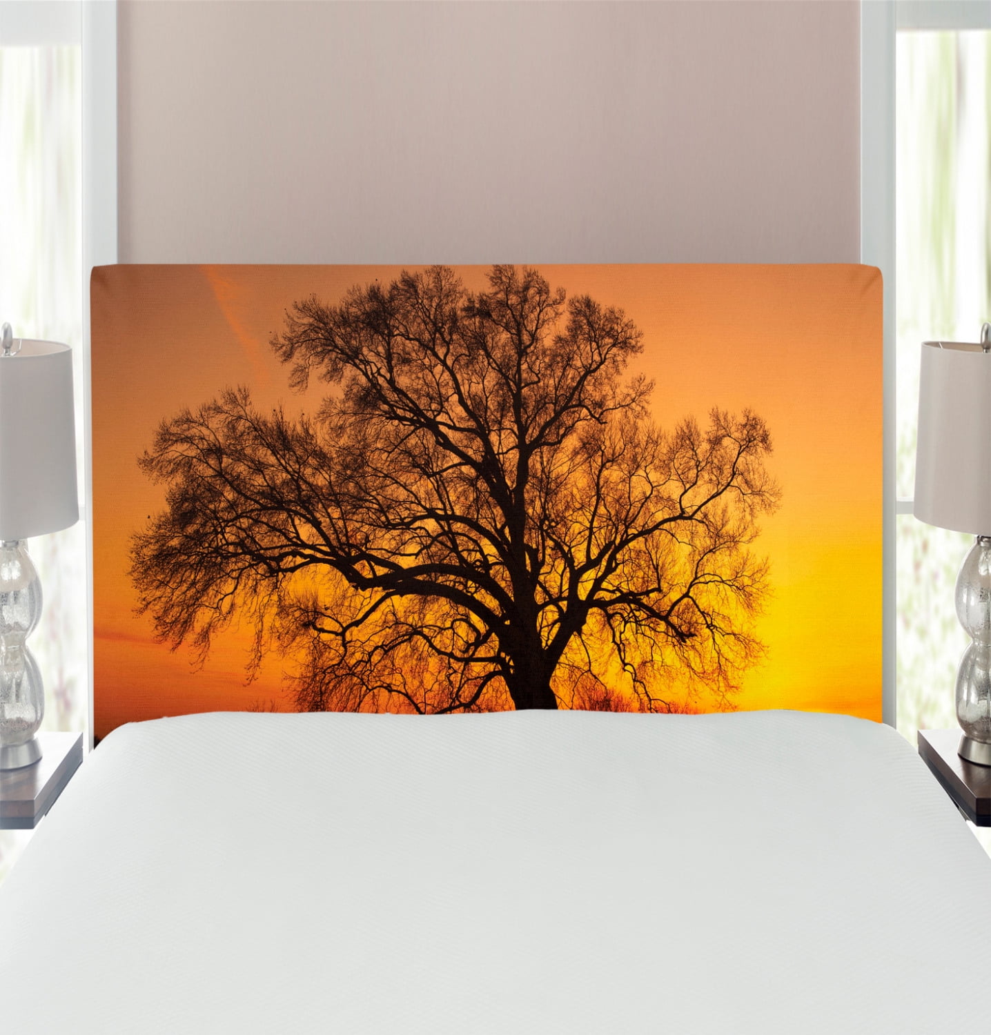 Tree Headboard, Oak in the Sunset Horizon Golden Yellow Sun Rays