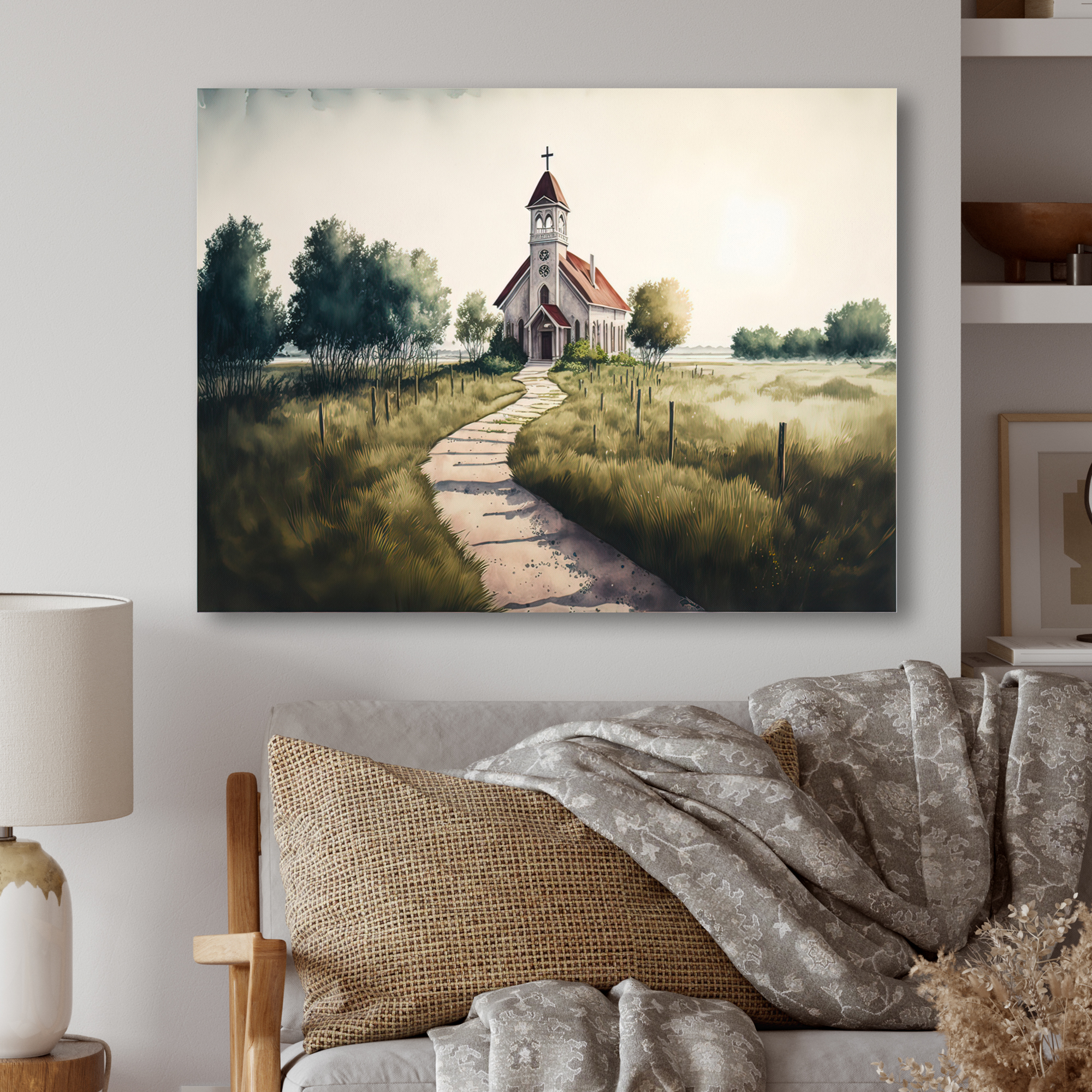 Designart Winding Path To Church III Canvas Wall Art