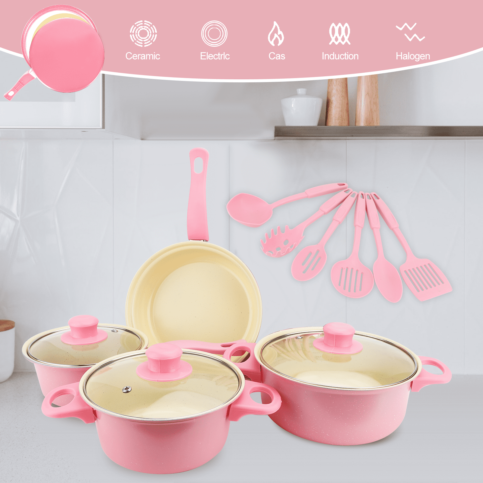 13 Piece Cookware Set, Kitchen Nonstick Pots and Pans Set with Glass Lid for Cooking, Induction & Dishwasher