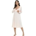 thumbnail image 3 of Women's Nightgown Super Soft Modal Sleepwear Nightshirt Long Sleeve Nightdress comes with Chest Pads Solid Color Pajamas Dress Loungewear,Beige S-2XL, 3 of 9