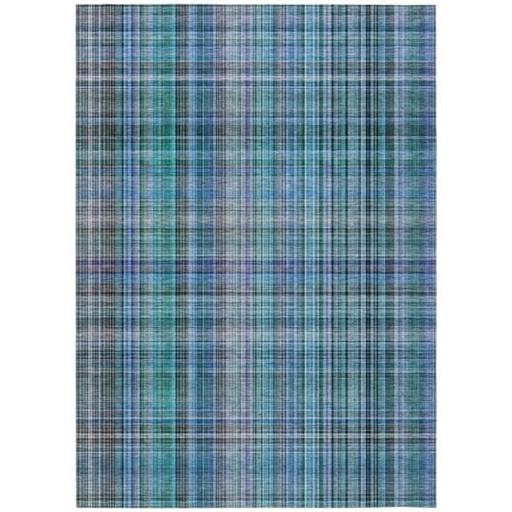 HomeRoots 561934 5 x 8 ft. Teal Plaid Washable Non Skid Indoor Outdoor Rectangle Machine Woven Area Rug