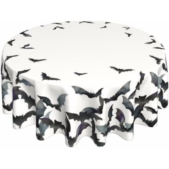 Verolix Halloween Round Tablecloth 70 Inch, Bat Pattern Table Cover for Dining Table Fall Holiday Kitchen Decor Indoor Outdoor