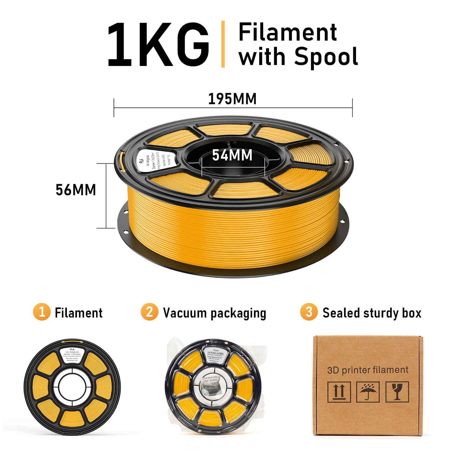 Silk PLA 3D Printer Filament, 3D Printer Filament Bundle 1.1KG 1.75mm, High-speed Printing, Neatly Arranged Lines, for Most FDM 3D Printer Bright Gold