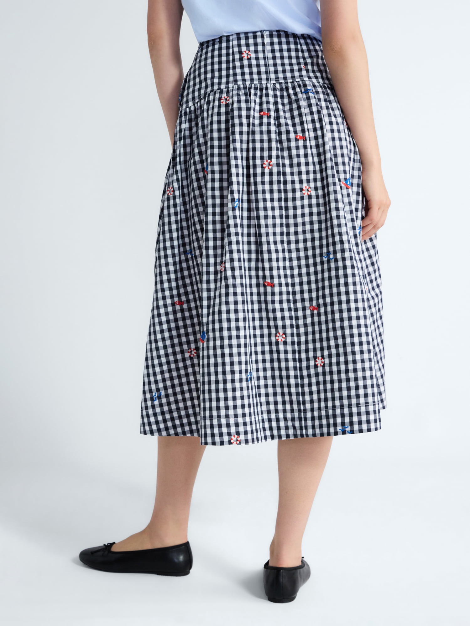 Free Assembly Women's and Women's Plus Embroidered Cotton Midi Skirt, Sizes 0-26W