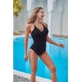 thumbnail image 4 of LIORA Women’s Halter V Neck Macrame Back Ruched Tummy Control One Piece Swimsuits US Large, Black, 4 of 8