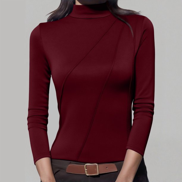 HongQid Women's Long Sleeve Mock Turtleneck Shirts 2025 Fleece Lined Base Layer Slim Fit Thermal Underwear Tops