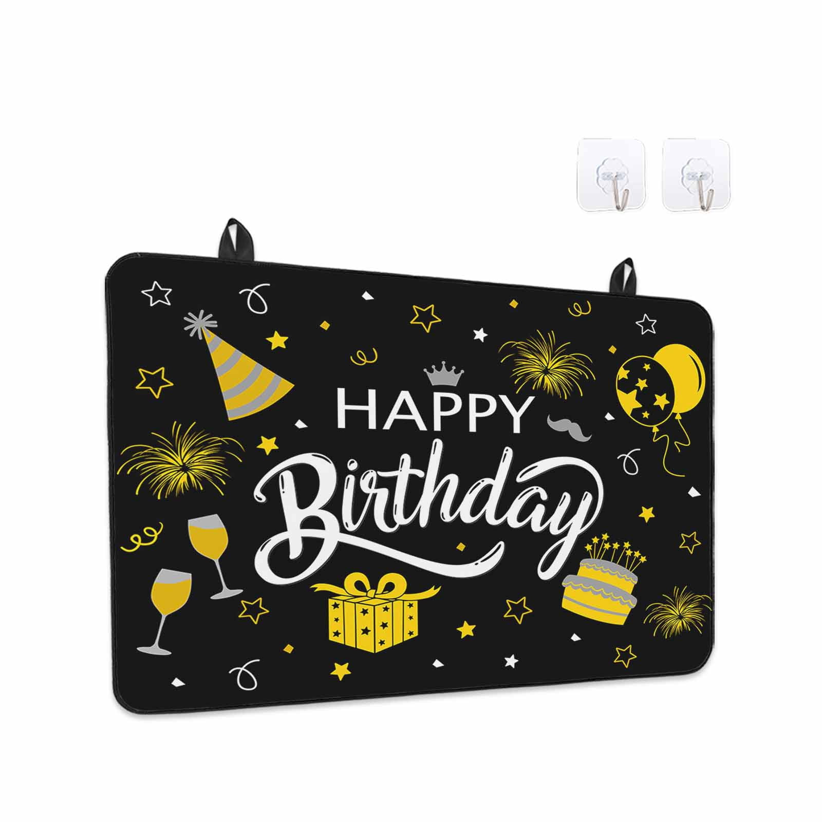Happy Birthday Stove Top Cover for Electric Stove, Heat-proof & Non Slip Glass Top Stove Cover Protector, Yellow Cake Birthday Gifts Balloon Black Kitchen Flat Cooktop Rubber Mat 24x21 Inches