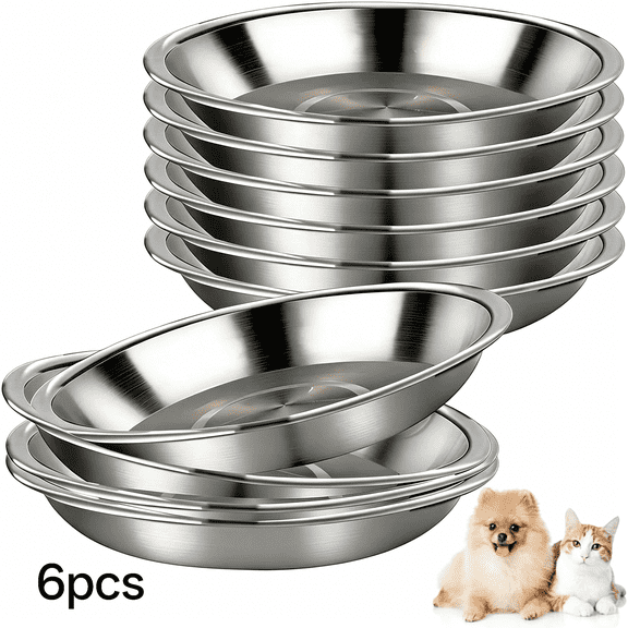 ZXYIE 6 Pcs Stainless Steel Whisker Friendly Cat Bowls Shallow Wide Food Bowls for Cats Whisker Fatigue Relief for Small Dogs and Cats Indoors (Silver)