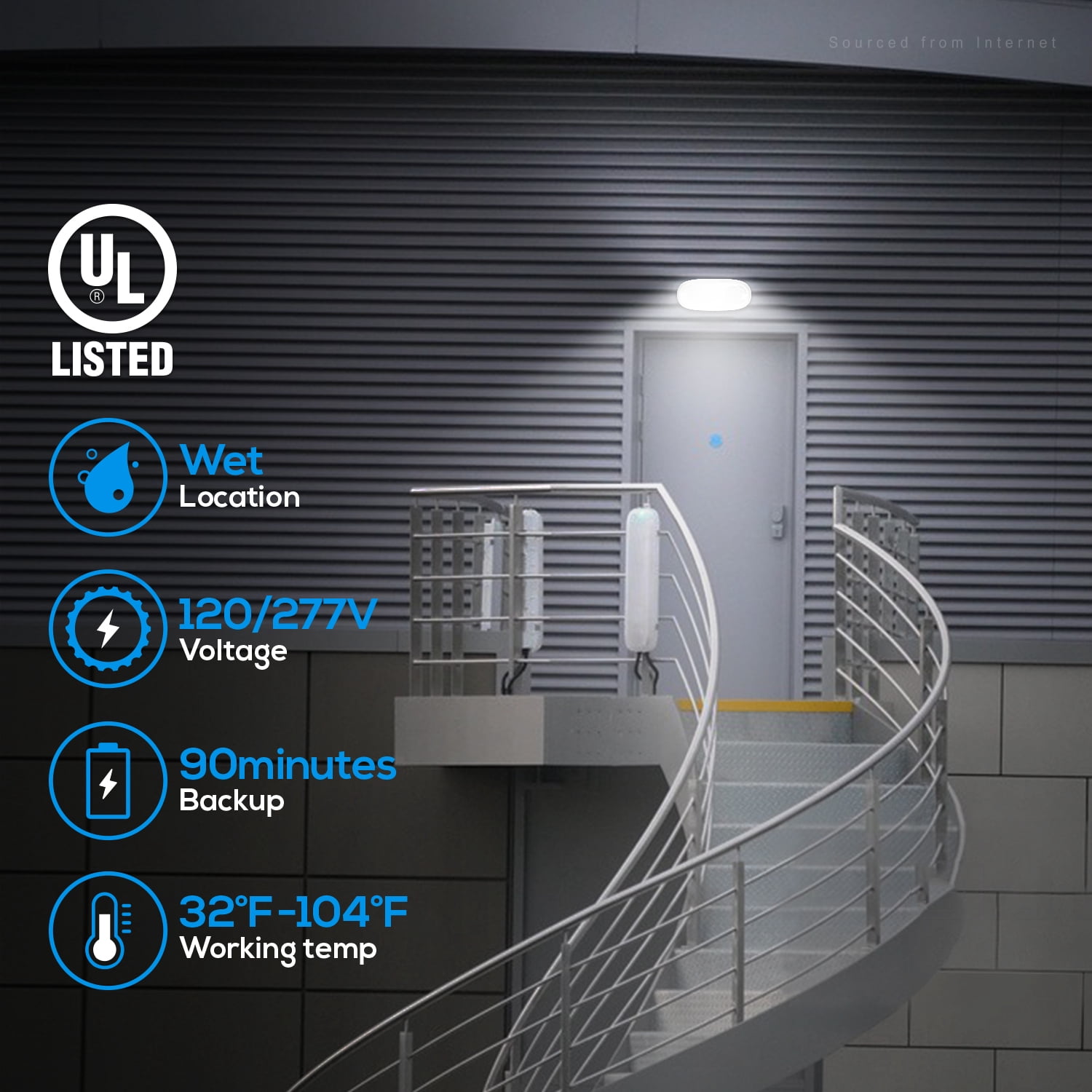 6 Pack LED Emergency Light with Battery Backup, Wet Location, UL Listed, 120/277V, Commercial Emergency Exit Light
