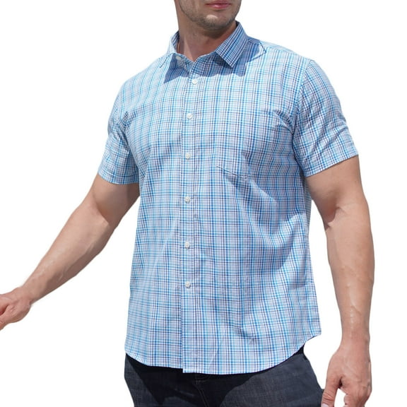 zfhfof Mens Casual Button Down Shirts Regular Fit Bussiness Work Dress Shirs Short Sleeve Plaid Summer Shirts for Men