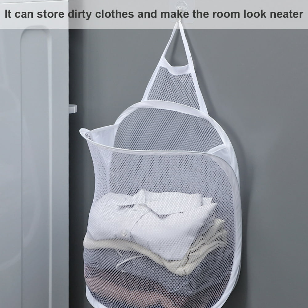 ROBOTGXG Hanging Laundry Basket Foldable Mesh Laundry Basket Mesh
