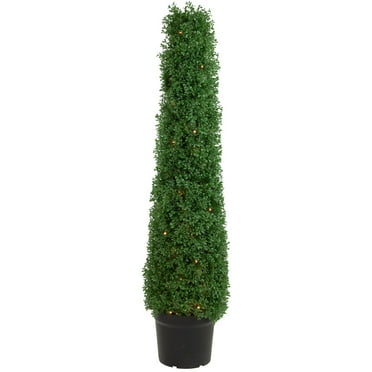 4' Pre-Lit Artificial Boxwood Cone Topiary Tree with Pot  Clear Lights - 11