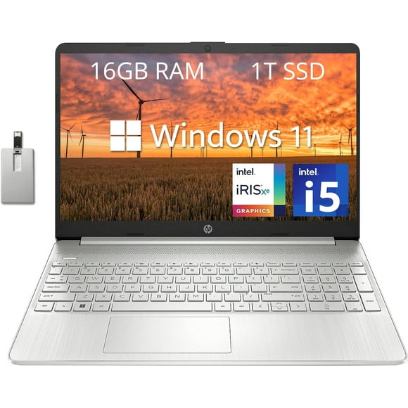 HP 15.6" FHD Everyday Laptop, Intel Core i5-1135G7, 16GB RAM, 1TB PCIe SSD, Intel Iris Xe Graphics, Wi-Fi 6, Ture Vision HD Camera, Full-Size Keyboard, Windows 11 Home, Silver, 32GB USB Card