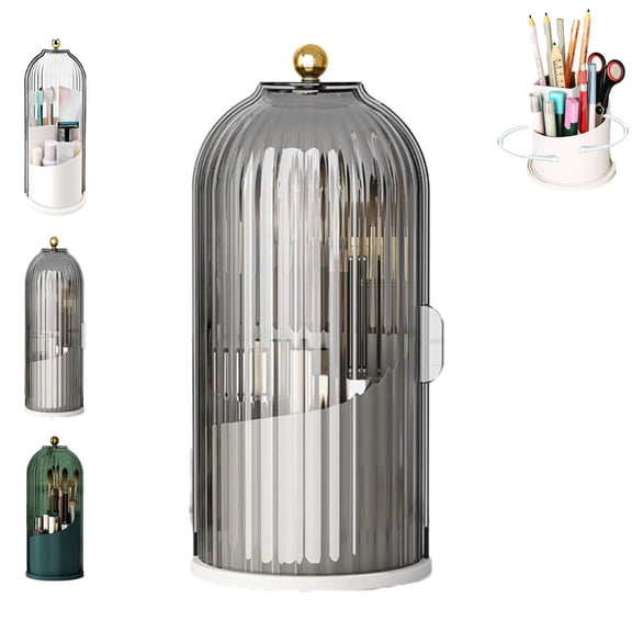Toothbrush Holders with Sliding Lid, 360° Rotating Dustproof Clear Organizer for Toothpaste & Makeup Brushes