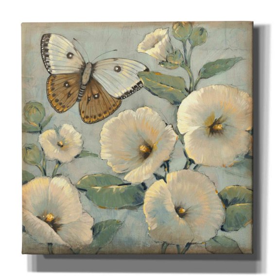 Epic Graffiti 'Butterfly & Hollyhocks II' by Tim O'Toole, Canvas Wall Art, 12"x12"